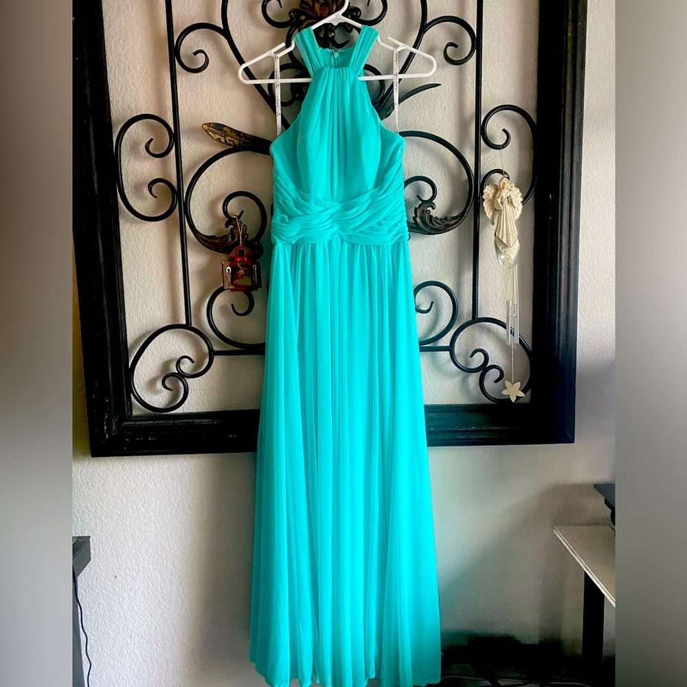 Terquoise long bridesmaid dress or homecoming dress